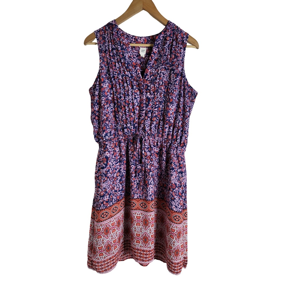 Gap Purple Red Floral Paisley Sleeveless Mini Dress Elastic Waist S Cottagecore
